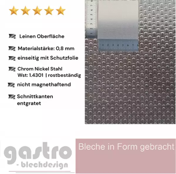 Edelstahl Strukturblech Leinen gewalzt, Designbleche